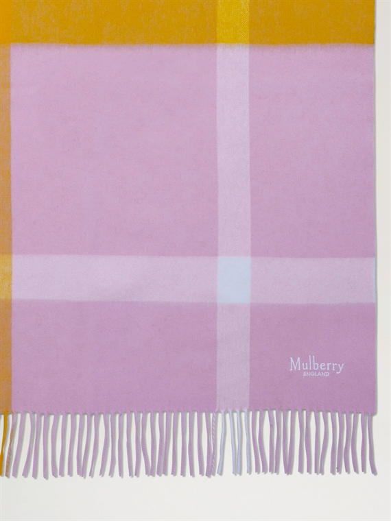 Mulberry Large Check Merino Wool Scarf Powder Rose-Dbl Yellow